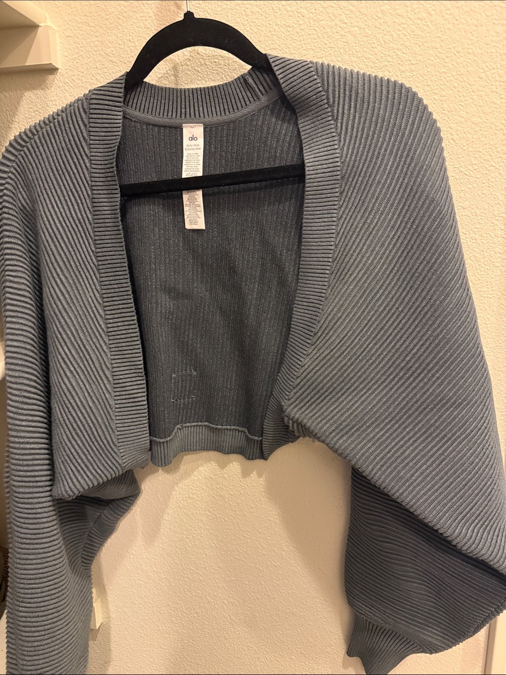 ALO Yoga Ribbed Open-Front Shrug in Slate